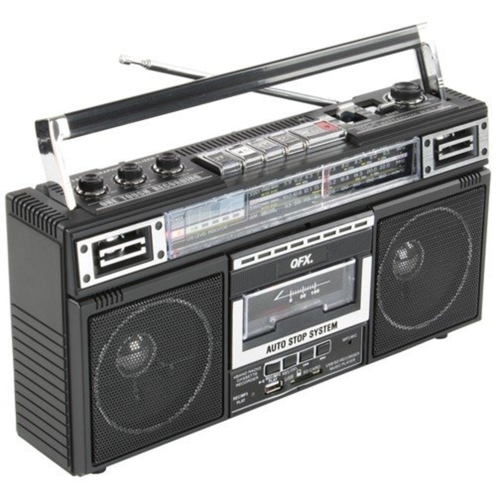 QFX J-22U Retro Radio Cassette Player MP3 Recorder USB SD X-Bass Boombox Black